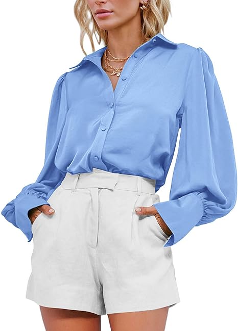 Womens Blouses Dressy Casual Spring Floral Print Crewneck Smocked Puff Short Sleeve Shirts